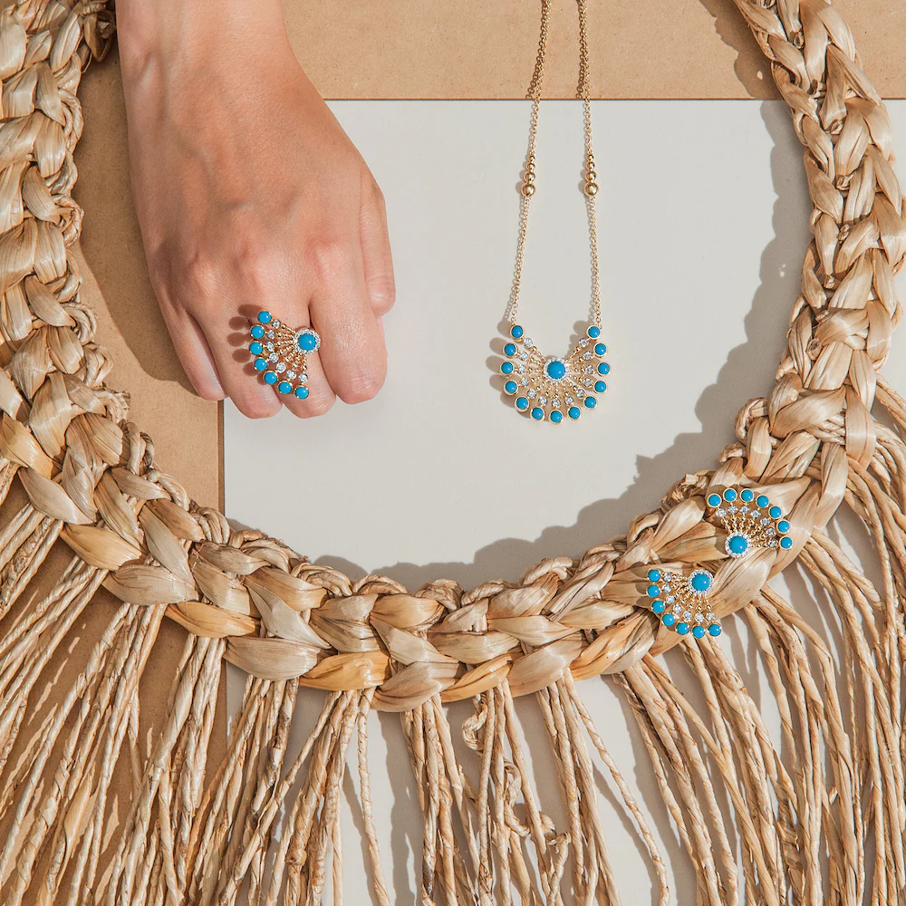 BUBBLES RAGGI YELLOW GOLD AND TURQUOISE EARRINGS - Image 3
